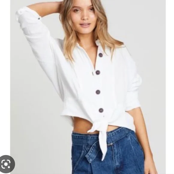 Free People Sun Streaks Tie Front Shirt Top Brown Front Buttons Size Small - Picture 3 of 11